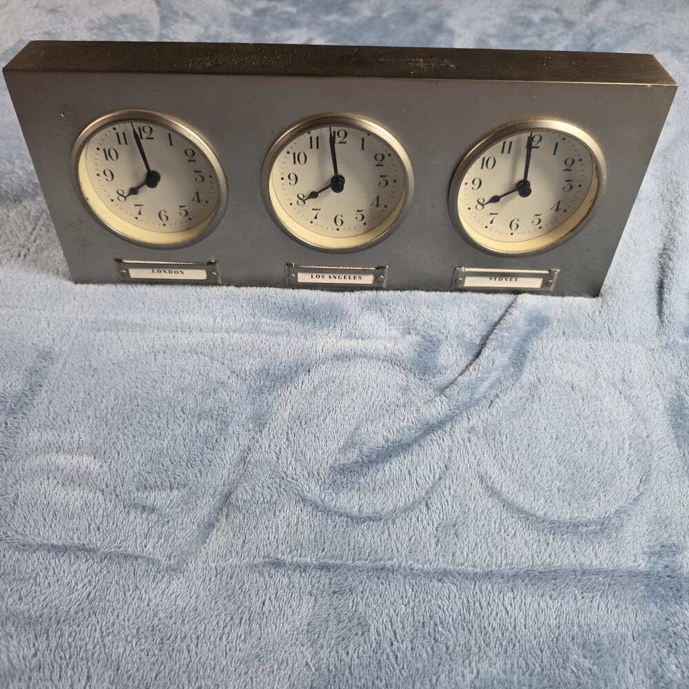 Pottery Barn - Around The World, 3 Time Zones, Brushed Nickel, Metal Clock